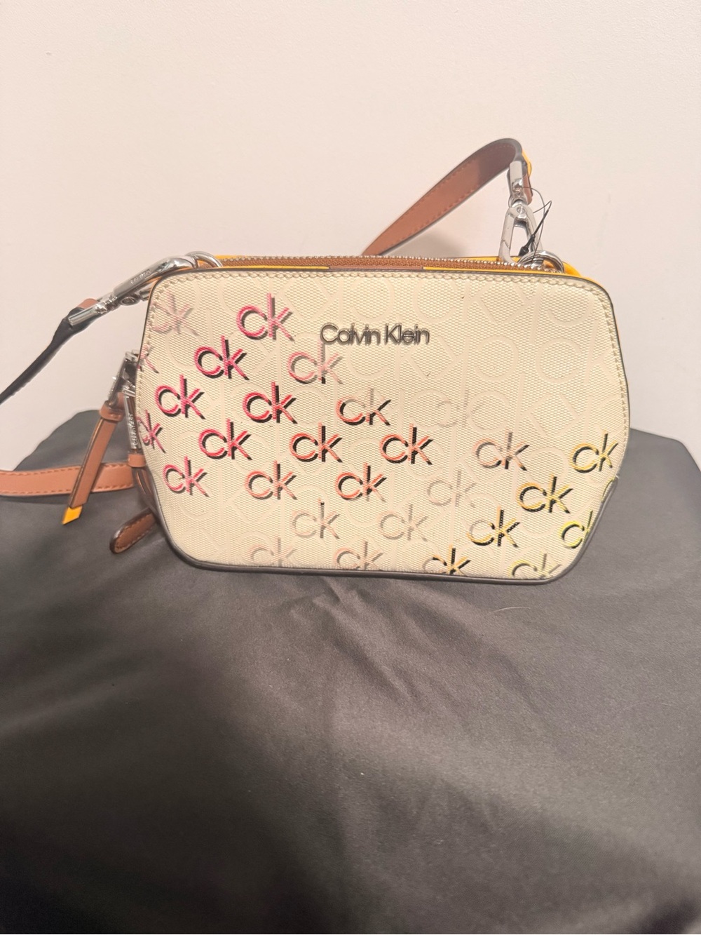 Calvin Klein Cream Crossbody with Pink & Yellow CK Logo Accents - Picture 1 of 4